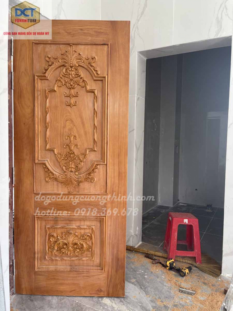 Bộ cửa phòng tân cổ điển gỗ gõ đỏ cao cấp cp47gd